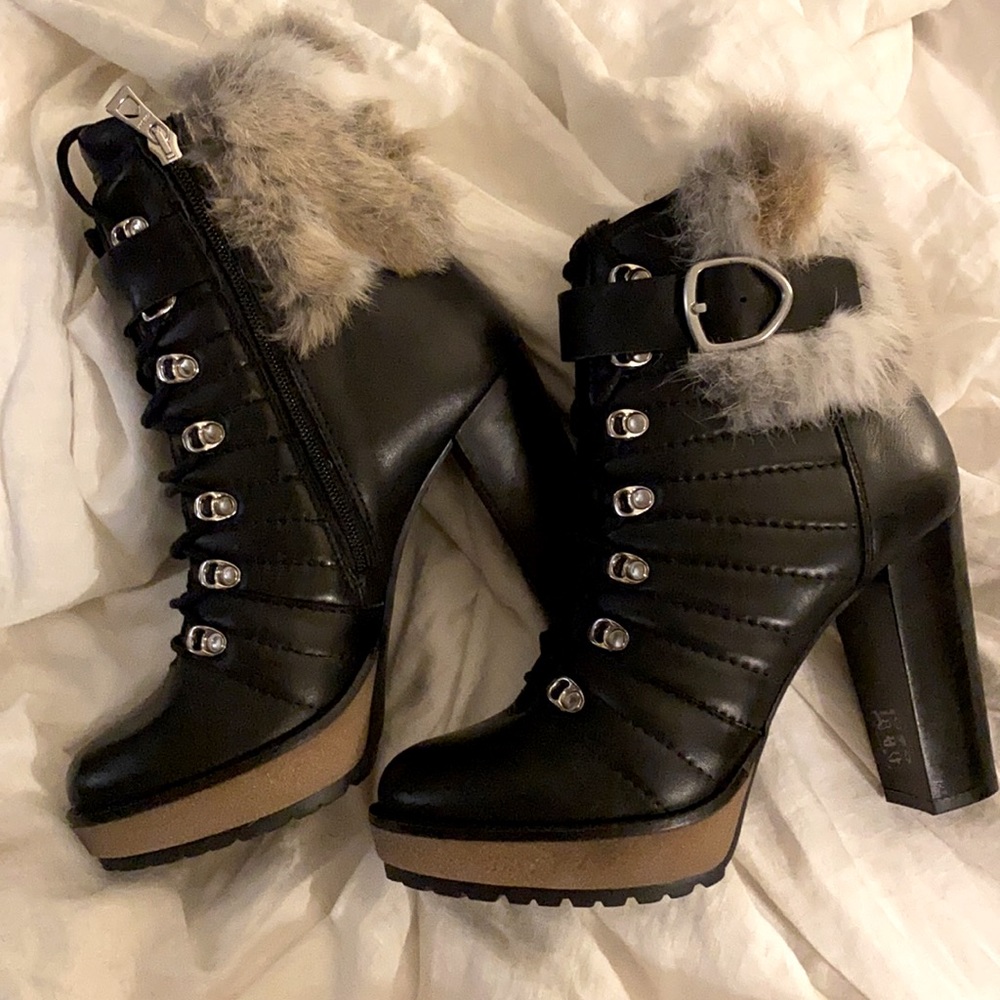 RUDSAK Real Fur Heel Lace Up Winter Boots